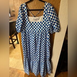 En Saison Blue and White Checkered Maxi Dress